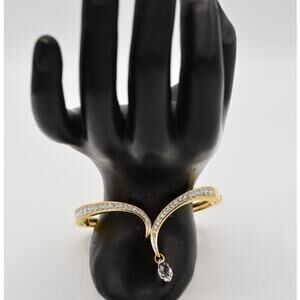 Swarovski Vintage Crystal Bangle Bracelet Rhinestone Gold Swan Signed BinAD